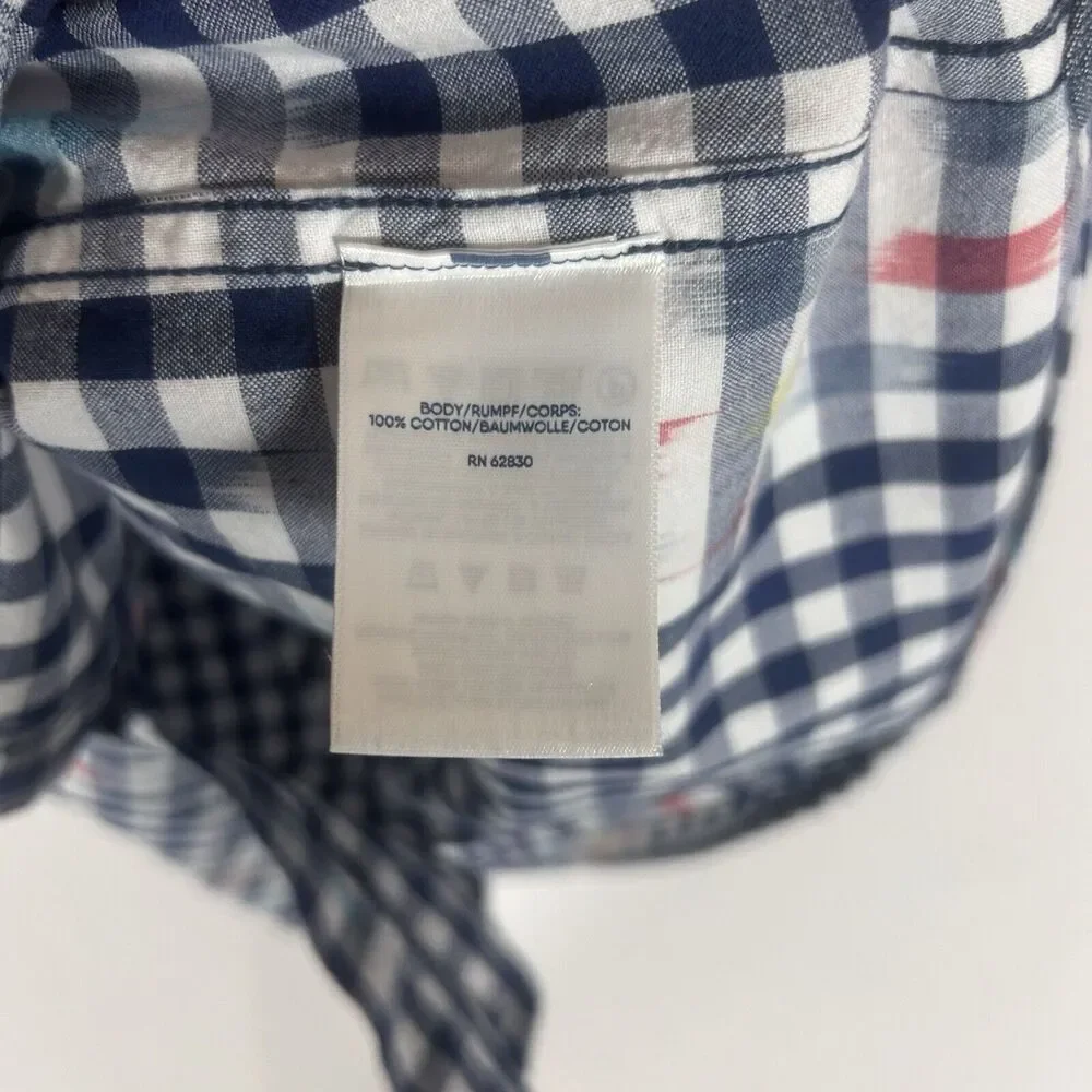 Lands' End Button Down Shirt Men's Large Blue Gingham Plaid Short Sleeve Casual